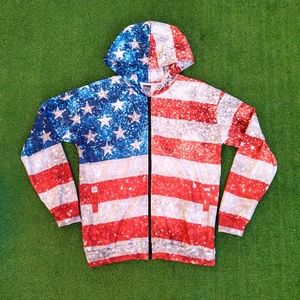 Stars and Stripes Team USA Flag Patriotic Shining Zipper Front Adult Med Hoody